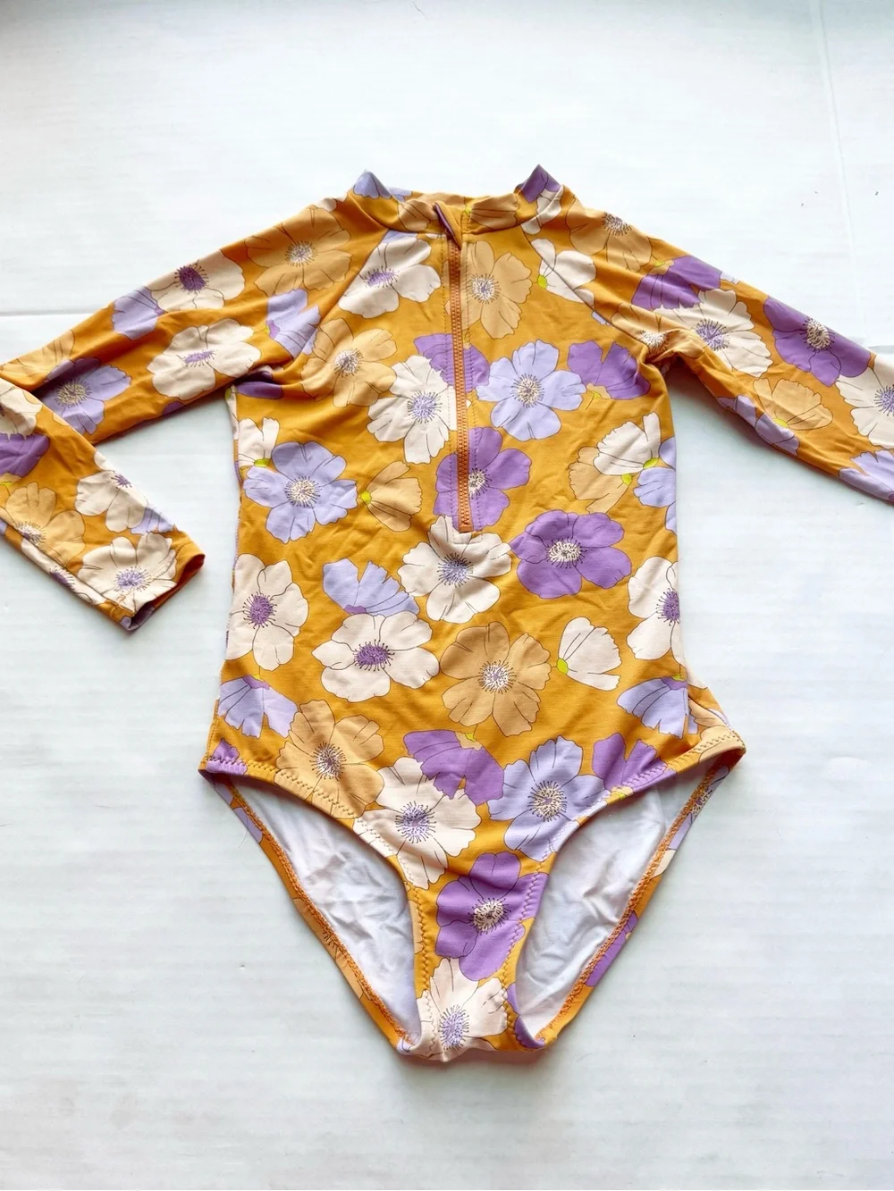 Zara Girl Long Sleeve Rash Guard in Orange Purple Floral Print size 8-9Y